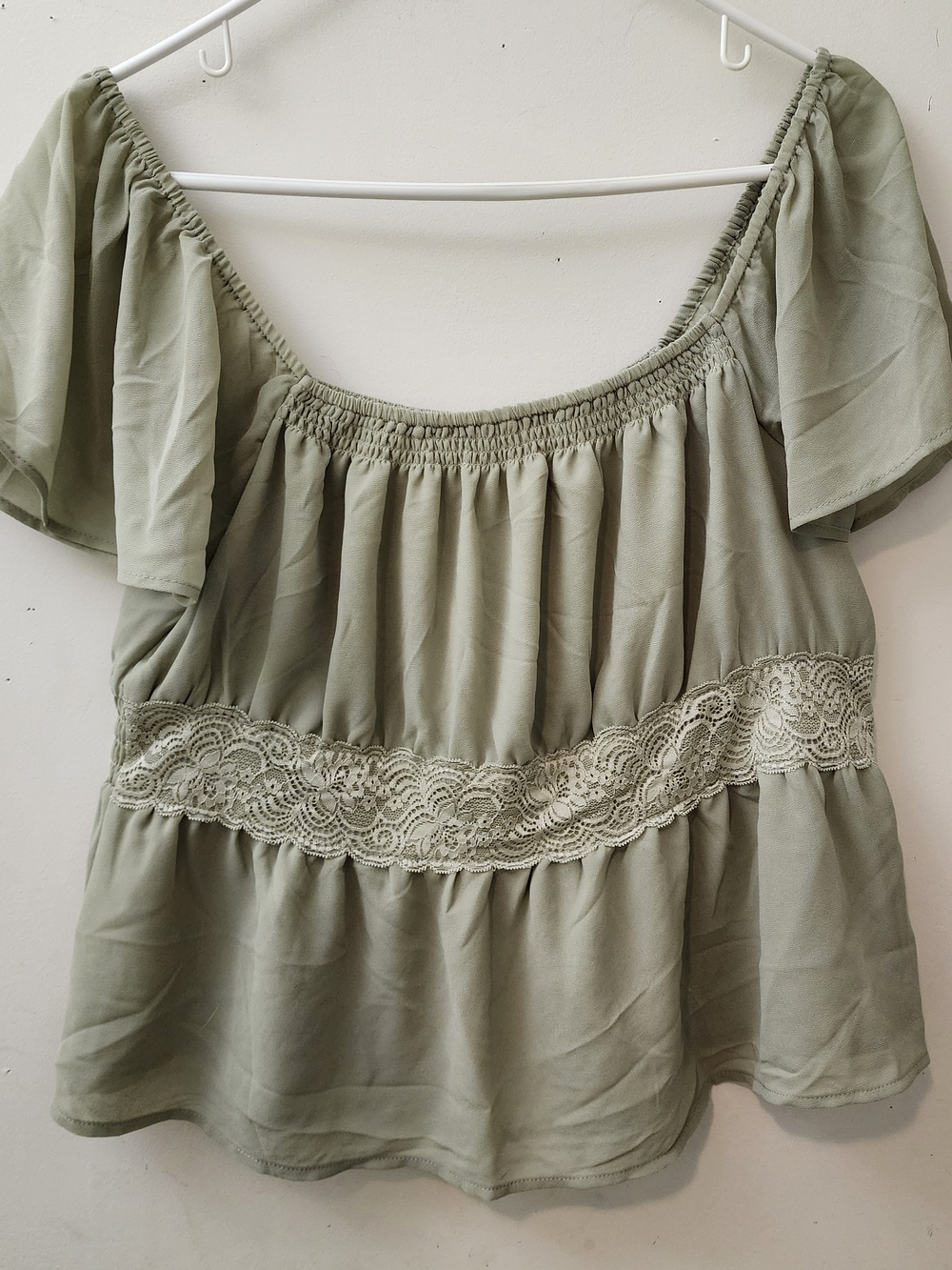 Sage Green XL Top Peasant  Cottagecore Fairy Boho Milkmaid Coquette Festival